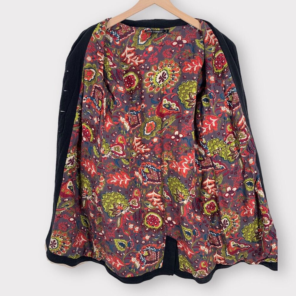 LITTLE JOURNEYS CHICAGO Floral Lined Black Cheesecloth Coat M - Picture 3 of 11